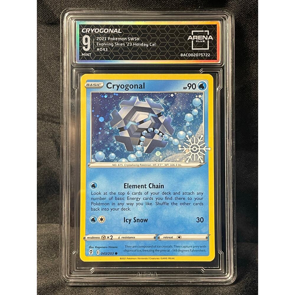 2021 Cryogonal Snowflake Stamp 43 Pokémon Evolving Skies ArenaClub Graded MINT 9